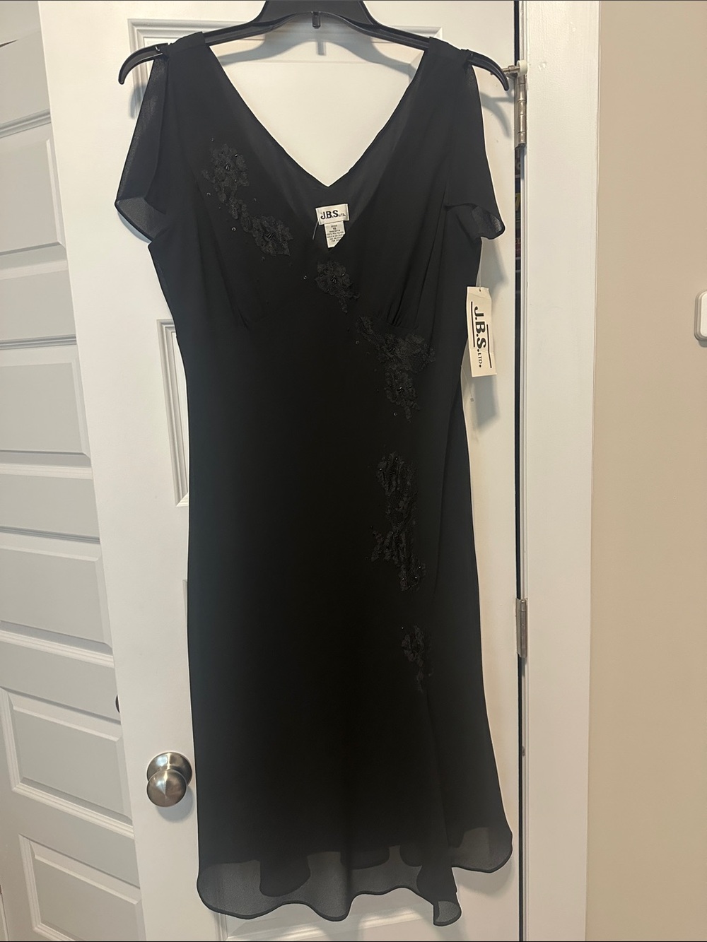 J.B.S. Black V-Neck Floral Embellished Evening Dress